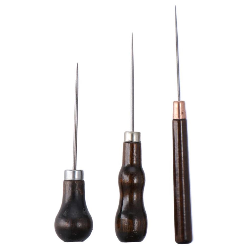Leatherwork Punch - 3Pcs Wooden Handle Scratch Awl Tool,Leather