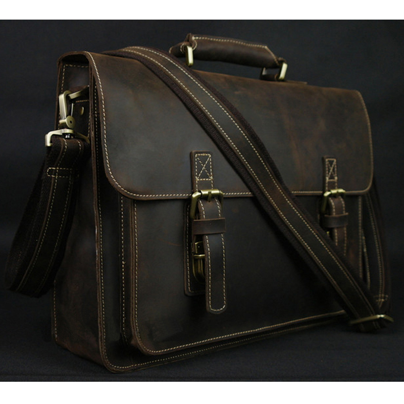 Leather Work Bag Laptop - Vintage Da Ngựa Nam Cặp Xách