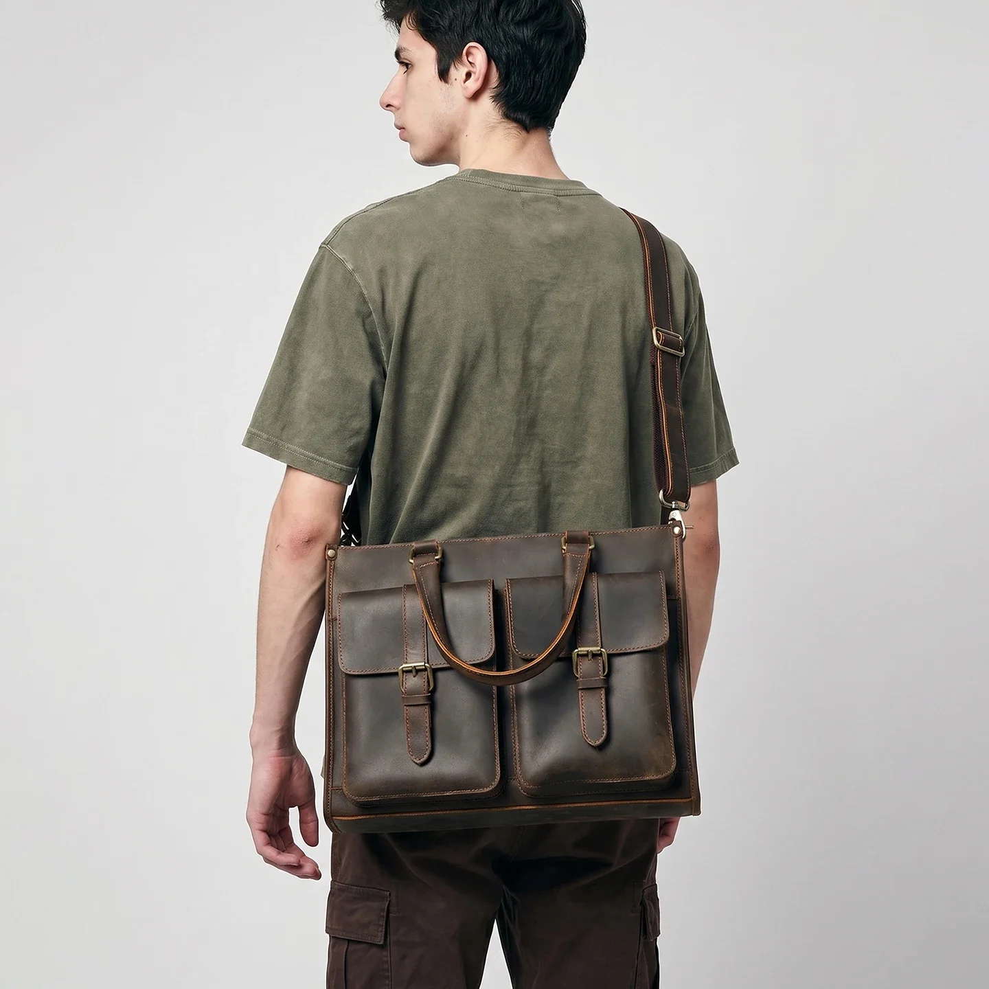 Leather Work Bag Laptop - Vintage Genuine Leather Men Crossbody Shoulder