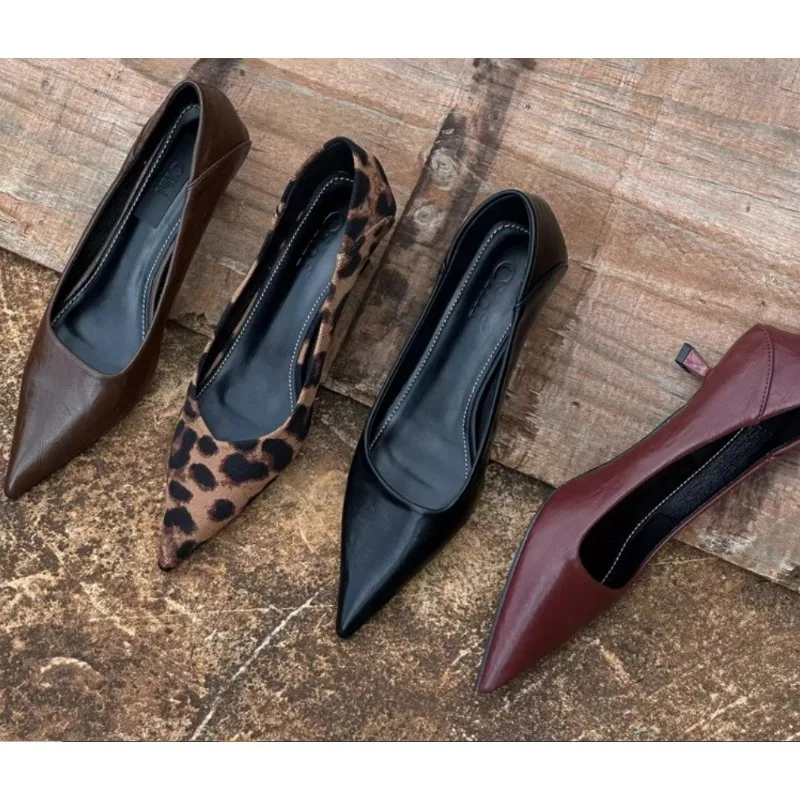 Leather Work Heels - 2024 Women Sexy High Heels Burgundy
