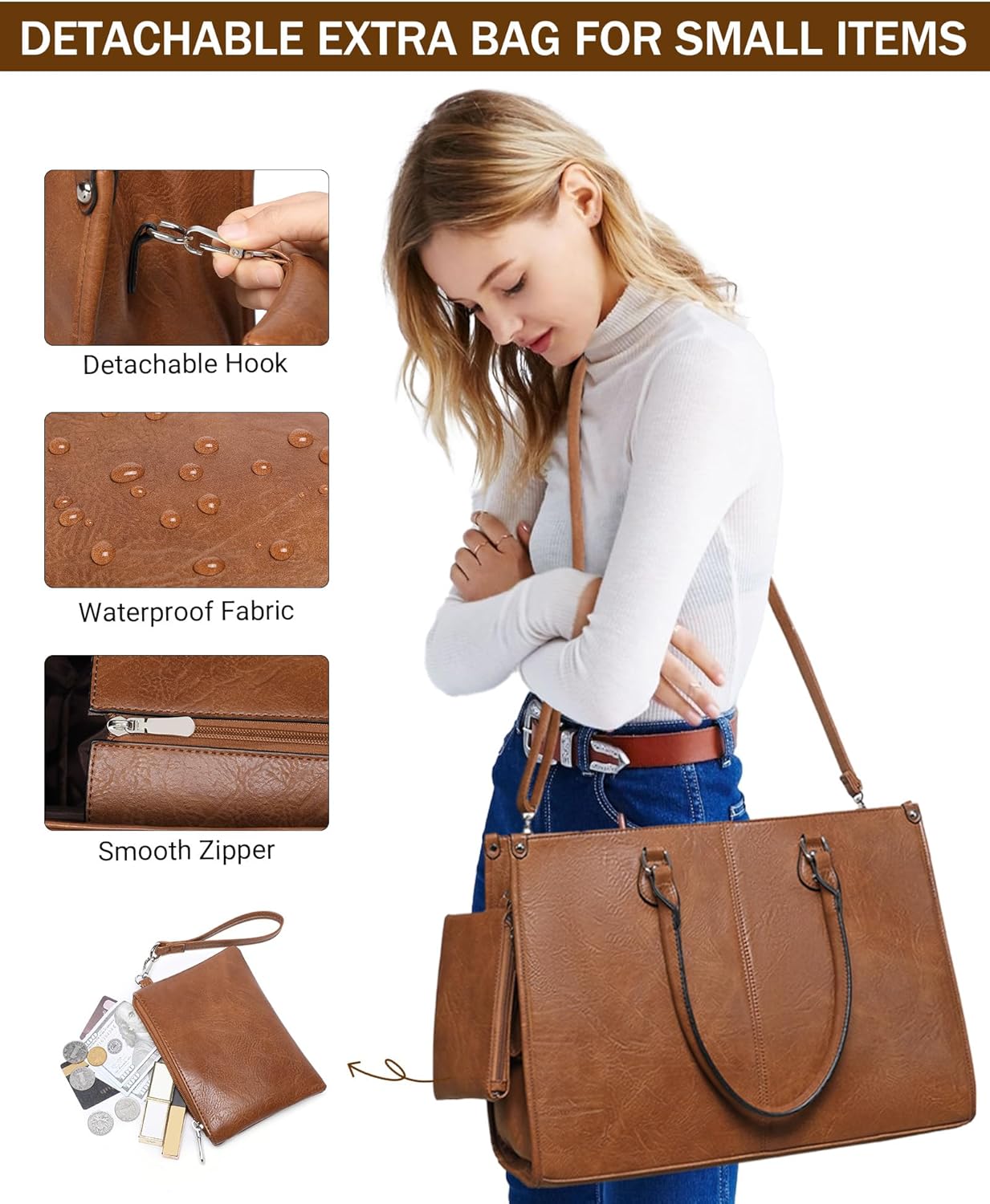2 in 1 Laptop Tote Bag with In - đánh giá và giá Leather Work Bag Laptop