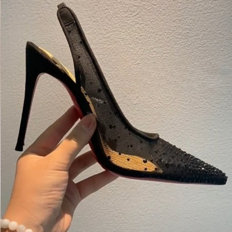 Mesh Rhinestone Rear Empty Sti - đánh giá và giá Leather Work Heels