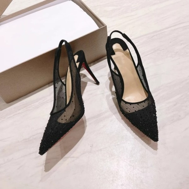Mesh Rhinestone Rear Empty Sti - đánh giá và giá Leather Work Heels