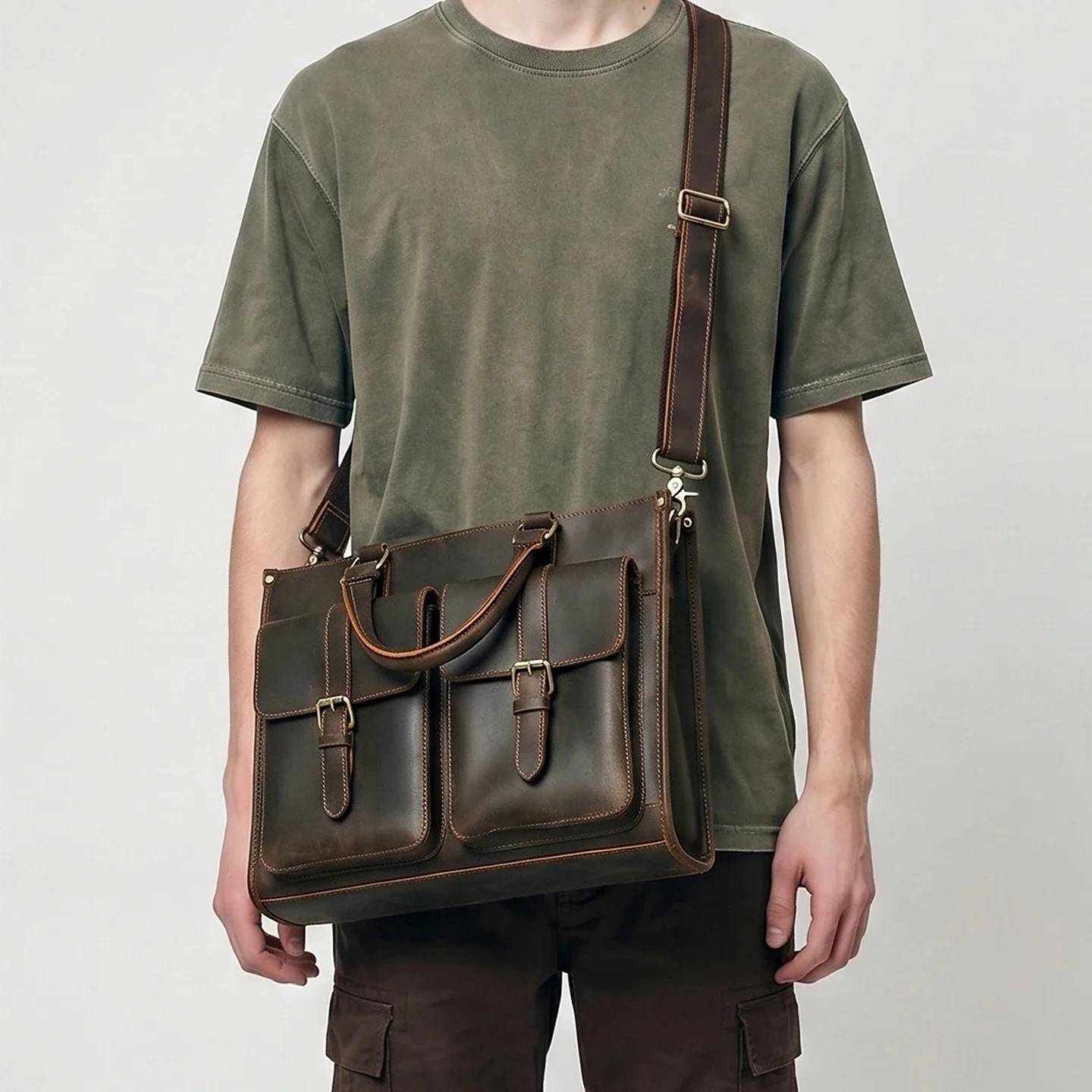Vintage Genuine Leather Men Cr - đánh giá và giá Leather Work Bag Laptop