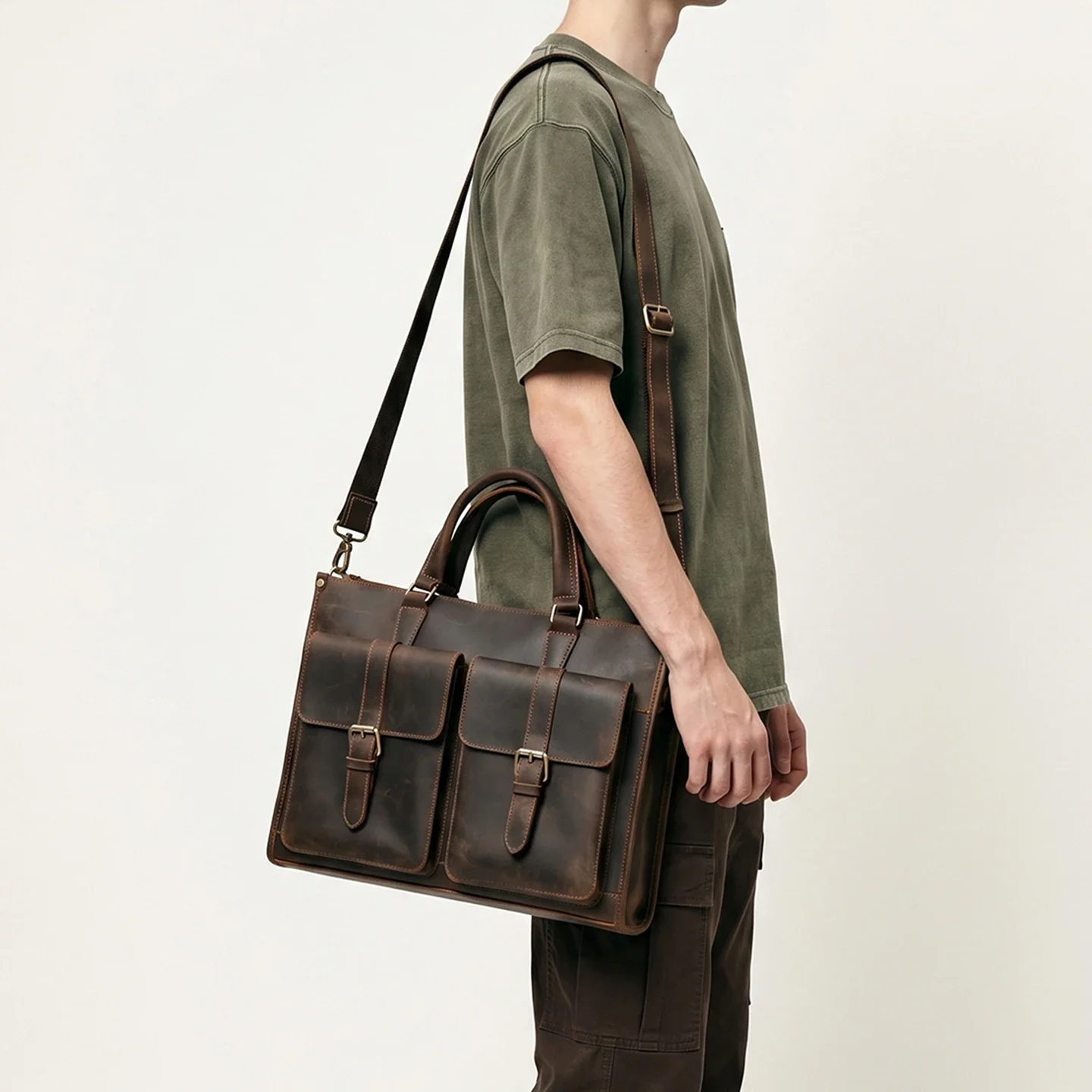 Vintage Genuine Leather Men Cr - đánh giá và giá Leather Work Bag Laptop
