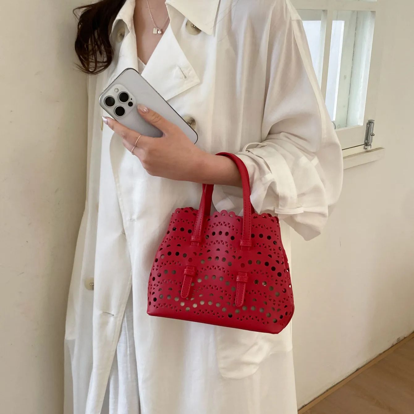 Red Hollow Printed Crossbody B - đánh giá và giá Leather Work Handbags For Women