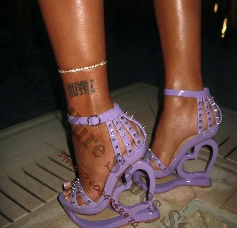 Hot Pink Spike Stud Caged Hear - đánh giá và giá Leather Work Heels