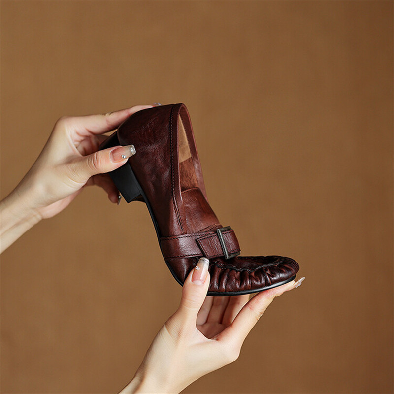 New Autumn Genuine Leather Wom - đánh giá và giá Leather Work Heels