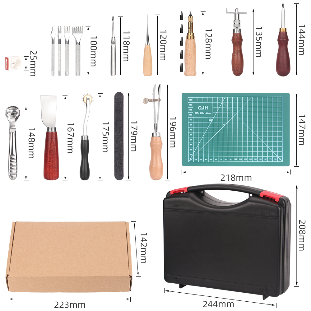QJH 15 Piece Leather Craft Too - đánh giá và giá Leatherwork Beginner Tools